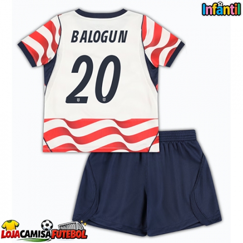Camisa de Futebol Estados Unidos Folarin Balogun #20 Equipamento Principal Infantil Mundo 2026 Manga Curta (+ Calças curtas)